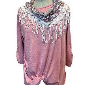 Notations Pink Blouse with White Lace Detachable Shawl/ Scarf - Women’s 1X